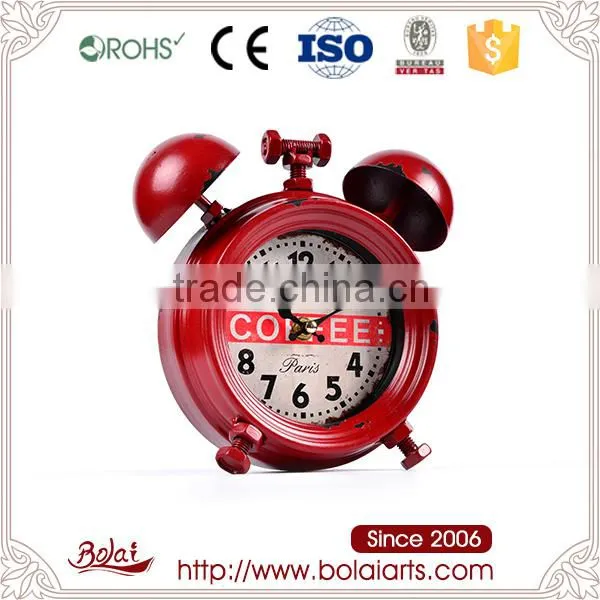 Red retro screw shape quartz with tow bells quartz analog desk clock