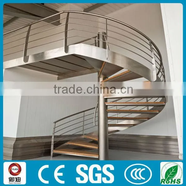 Stainless Beam and Wood Tread Helical Stair