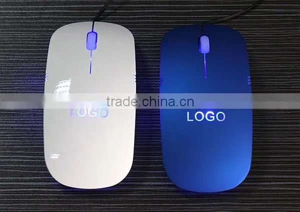 Lighting up custom logo slim mouse with cable