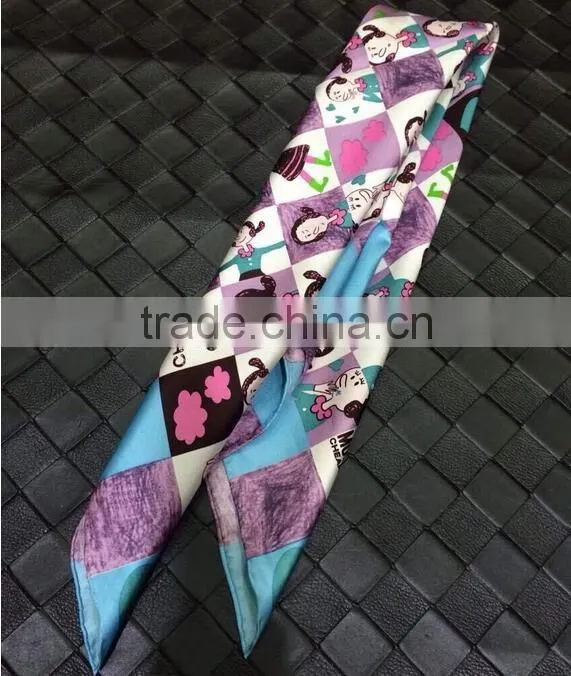 100% silk square scarf with cartoon pattern for children