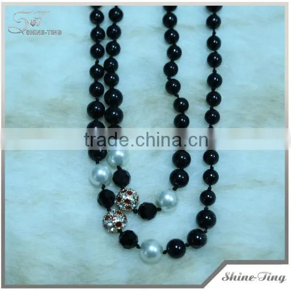 new arrival long chain black pearl necklace with crystal and shambala beads for fashion girl
