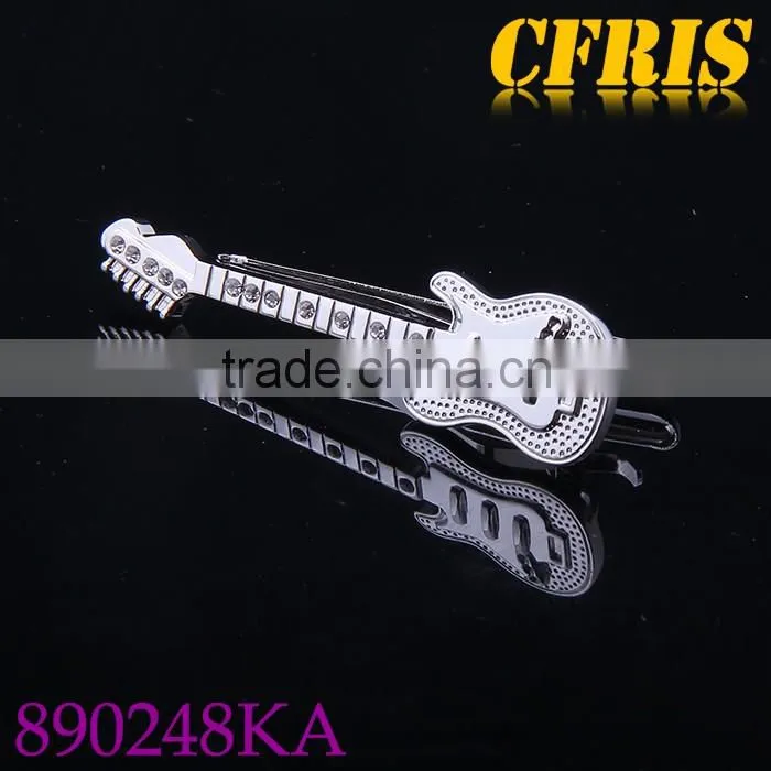 Crystal Inlaid Tie Bar,Guitar Design Tie Clip Multi-Color Choosed