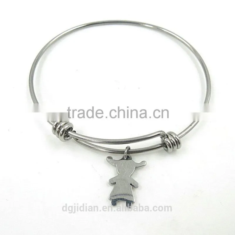wholesale stainless steel expandable wire bangle with charm
