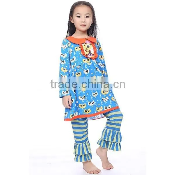 Wholesale boutique girl clothing solid ruffle cotton Long Sleeve blouses