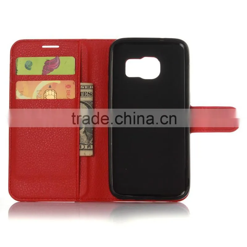 HOT SELLING Luxury Case for Samsung GALAXY S7 PU Lichee Leather Flip Cover with Wallet