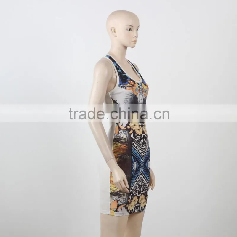 African Floral Dress Custom Design Women Sleeveless Printed Bodycon Dress