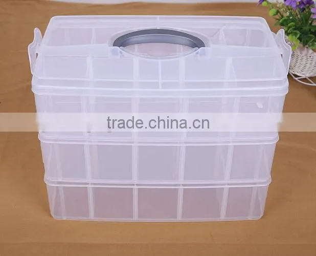 33.2cm*18.5cm*24.5cm Three Layers 30 Compartments Jewelry Adjustable Plastic Clear Box Jewelry Earring Bin Case Container