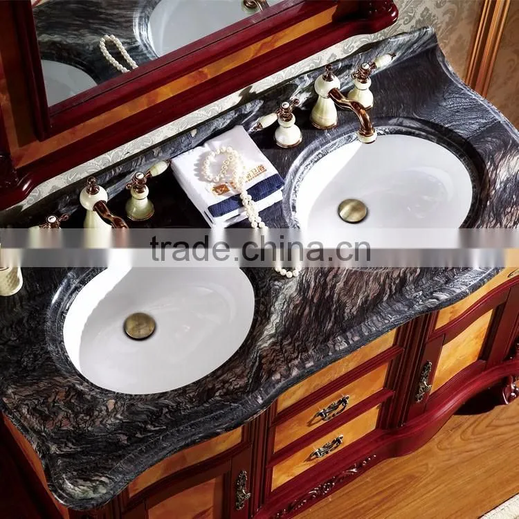 WTS-8021A french double ceramics Sink rubber solid wood bathroom vanity cabinets with Matching Mirror