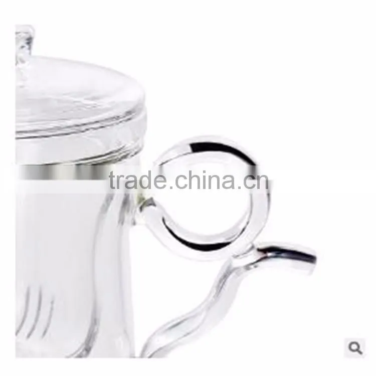 Heat resistant new design 360ml borosilicate glass tea cup/pot for office with creative handle.in stock.
