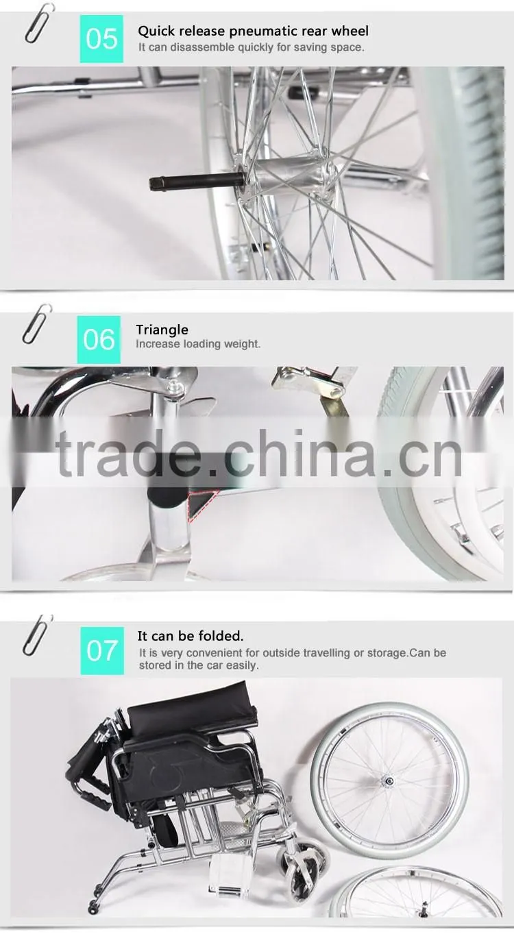 CHROMED STEEL FRAME,FLIP-UP DESK ARMREST,DETACHABLE FOOTREST,SOLID CASTOR, HOT SALE MANUAL WHEELCHIR