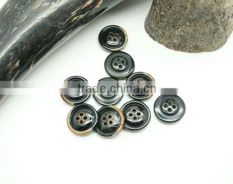 Real Horn Black Buttons Round 4-Hole Buttons for Men's Suits with Burnt Brown Effect