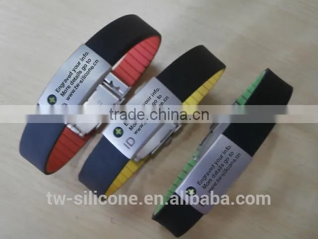 Custom silicon bracelet with engraved id plate sports bracelet