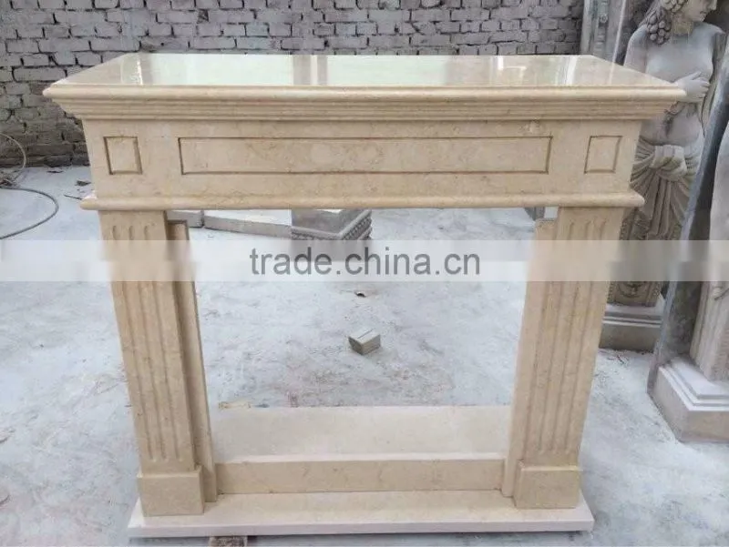Hand carved beige marble fireplace mantel