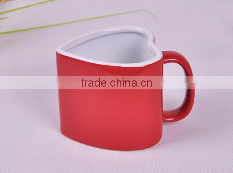 250ml Red heart ceramic mug with handle Red coffee mug Red drinking mug