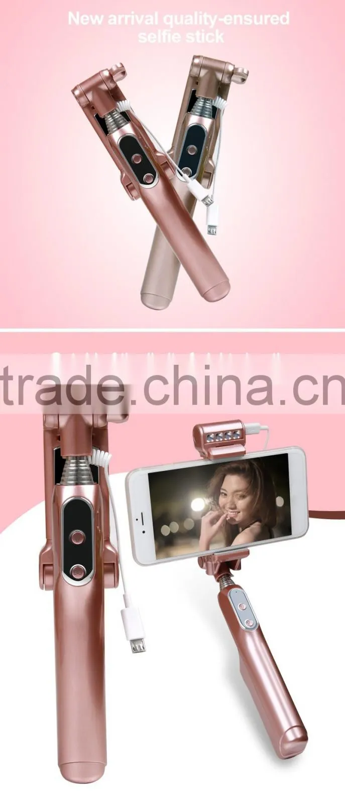 2016 RGKNSE NEW Pocket Selfie Stick with LED Flash Light, LED Selfie Stick with Cable Take
