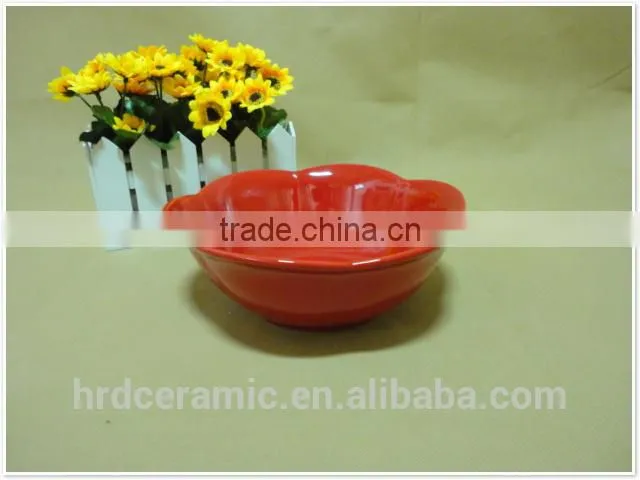New style the red flower shape ceramic salad bowl