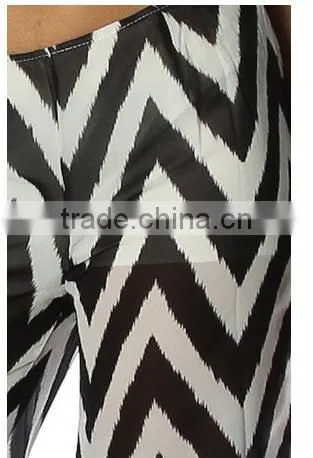 ladies pinkclubwear mid rise wide leg chevron print chiffon palazzo pants