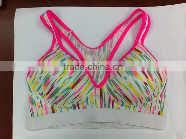 Ladies sports bra top with cups and race back shape