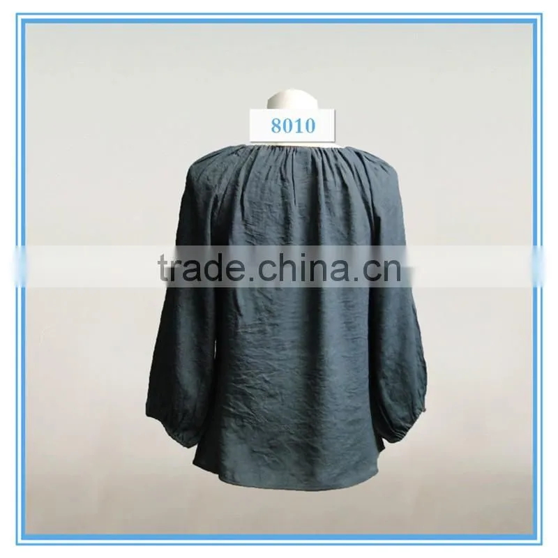 New Style Vintage Ethnic Embroidery Blouse Tie Neck Wholesale Clothing