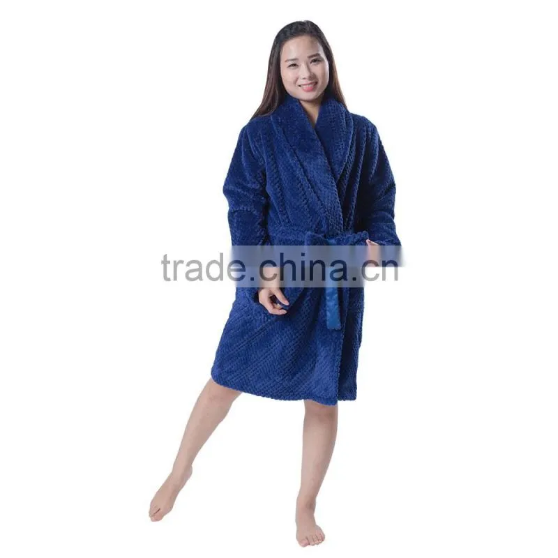 Navy color women fleece sexy night wear dress