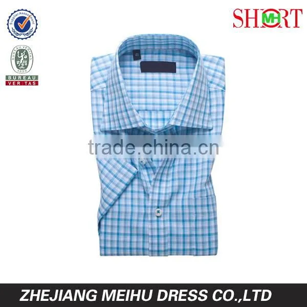 latest fashion design short sleeve check dress shirt for man