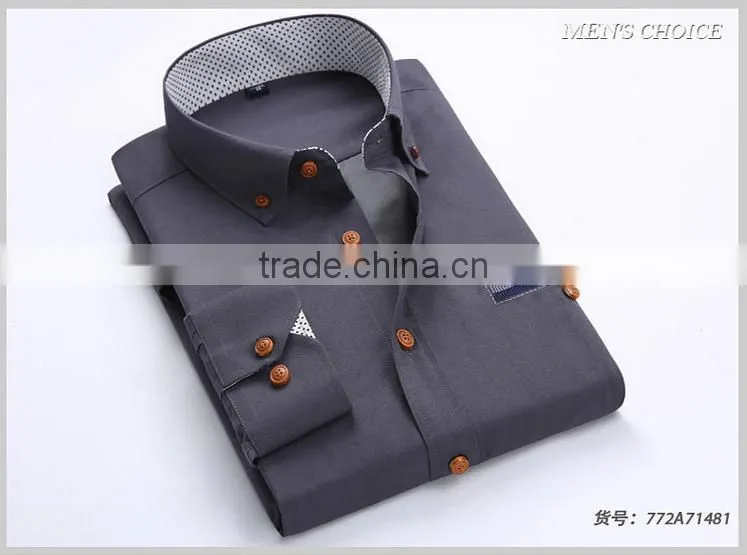 Cotton yarn dyed shirt grey fabric round bottom casual man shirt designer casual slim shirts for men