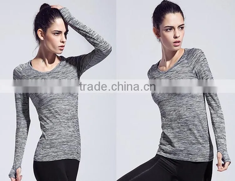 Women's Space Dye Long Sleeve Quick Dry Crew Neck Running Shirt for Workout Hiking Yoga Gym Sport