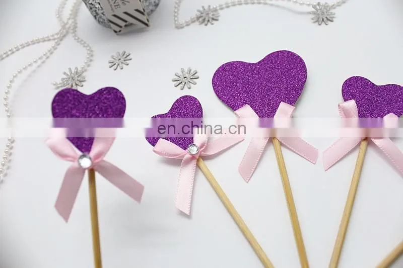 New Design Purple Heart with Bow Wedding Birthday Cake Topper
