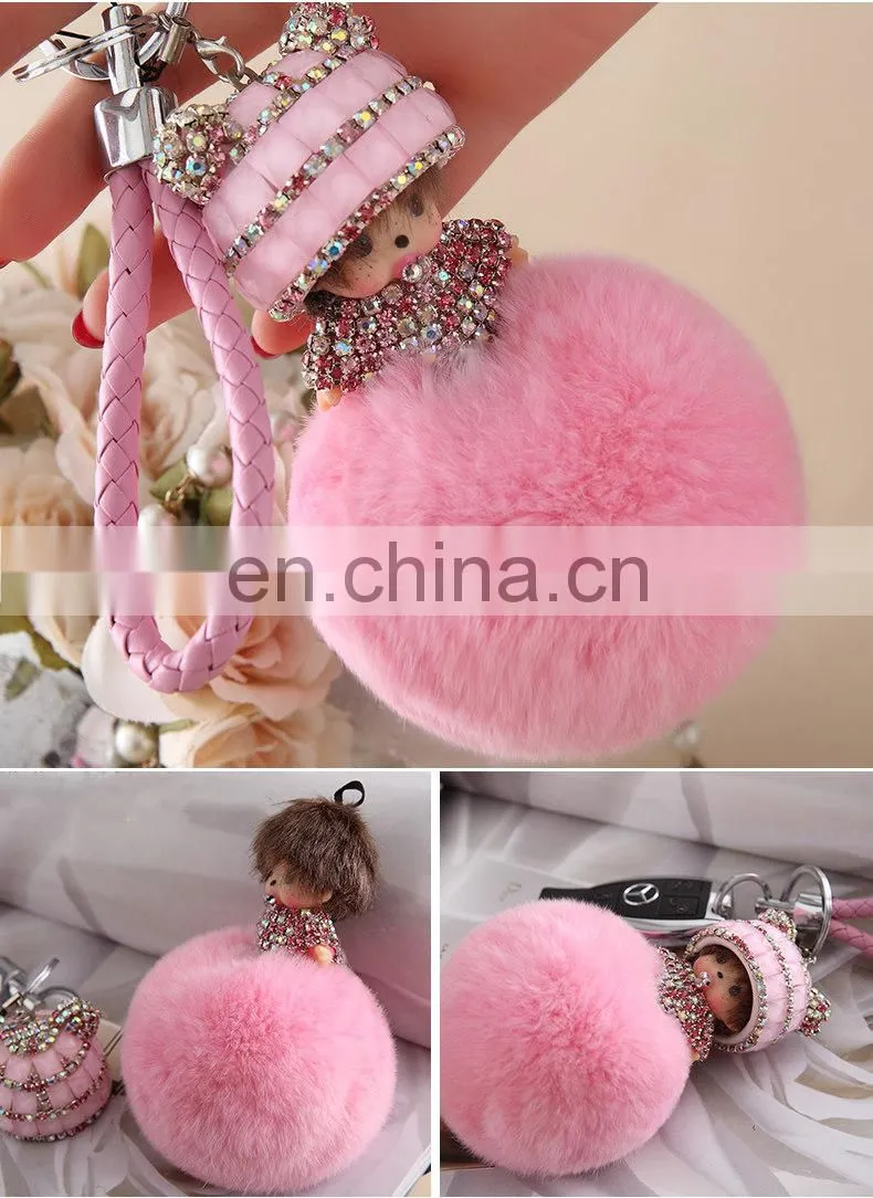 Fashion Cute Fur Accessory Real Rabbit Fur Monchhichi Keychain