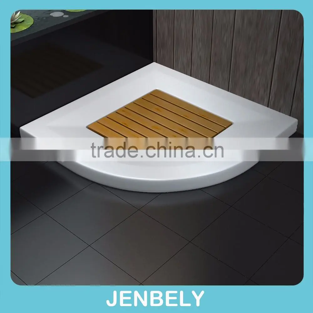 Shower tray with wooden board in the middle