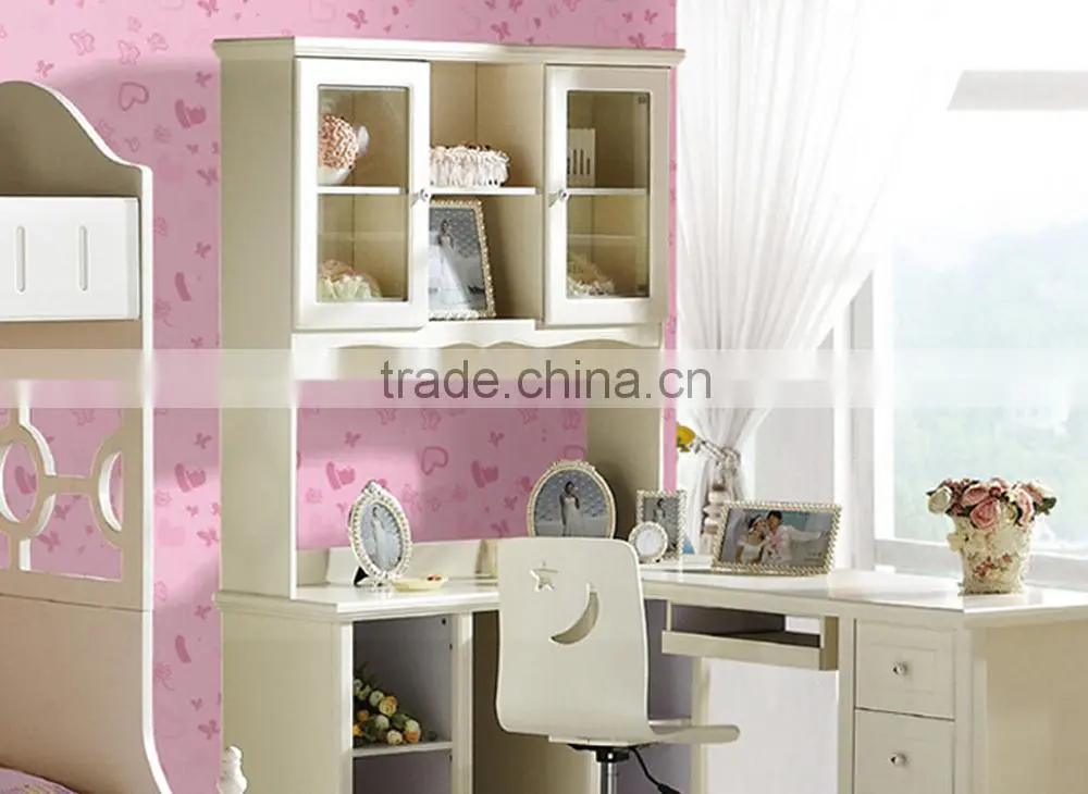 Children wooden bunk bed with stairs and bookcase,Children's Furniture Sets