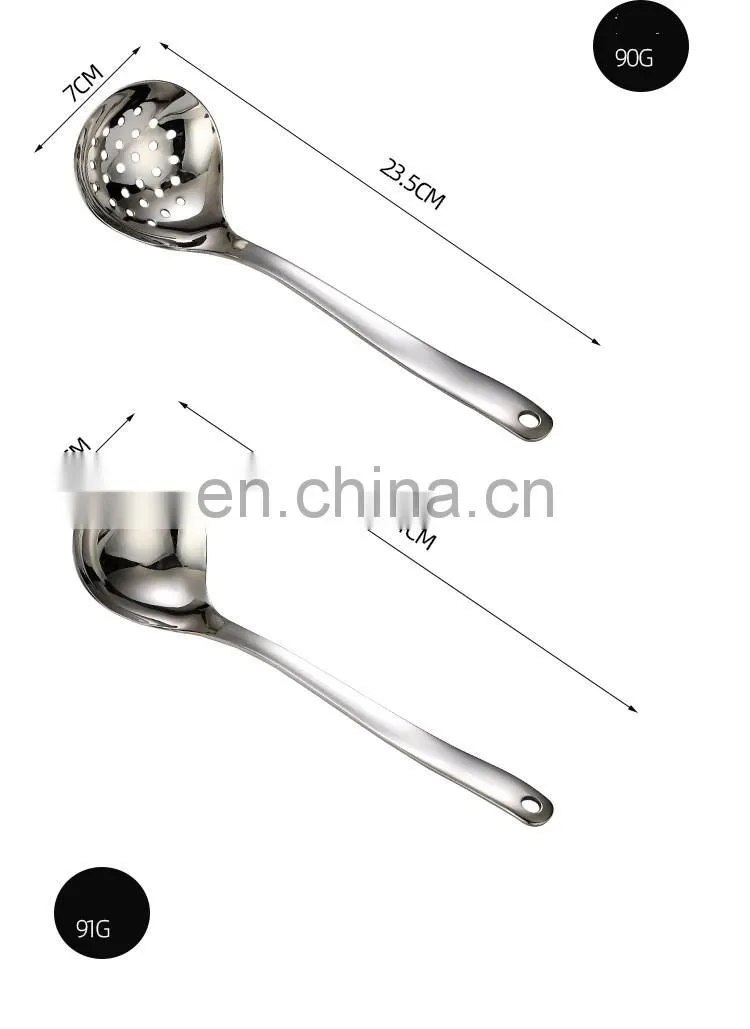 7 Inch Long Handle Stainless Steel Hanging Hot Pot Scoop Kitchen Cooking Spoon Soup Ladle Colander Spoon