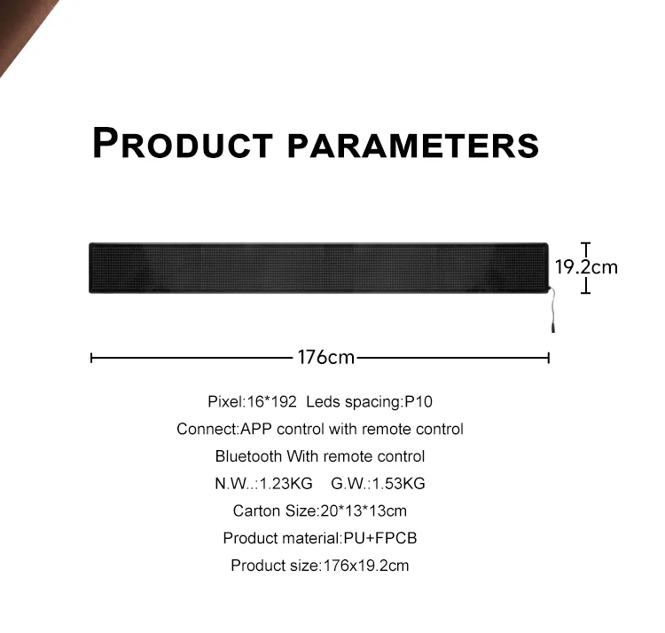 16*192 Modern Design Smart Car LED Matrix Pixel Panel Advertising Display Flexible Light IP65 Plastic Lamp for Home Office Car