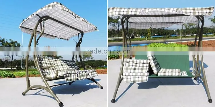 Hot sale Country Style Fresh Plaid Stripes Outdoor Patio Swing Chair Garden Iron Swing