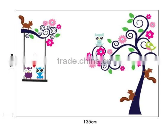ALFOREVER the colorful owl tree sticker,putty owl decals