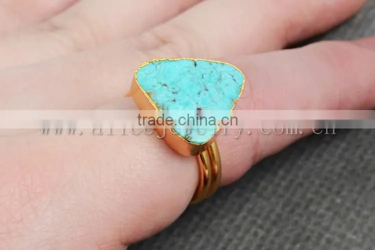 Fashion 18k gold turquoise gemstone jewelry ring, Sleepy beauty turquoise jewellery ring
