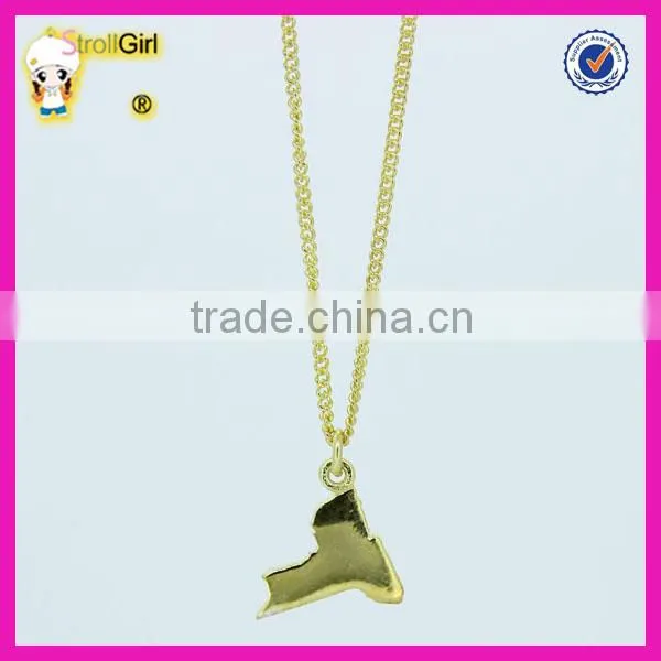 Custom wholesale 925 sterling silver map design 14K gold necklace