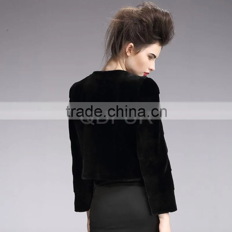 QD29222 Outerwear Wholesale/retail Short Style Real Piece Rex Rabbit Fur Women Jacket