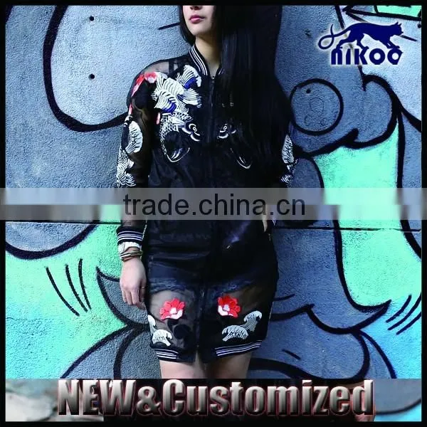 customized Bomber Jacket women, thin Gauze baseball jacket, sun protection jacket