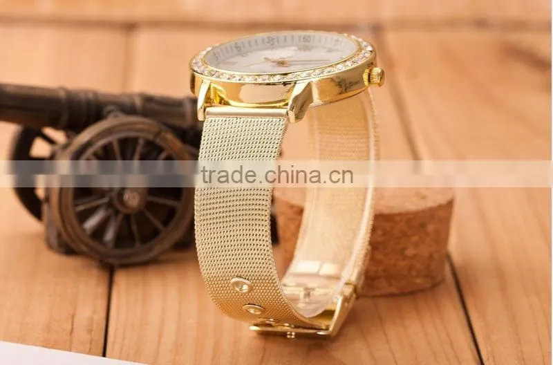 Net Belt New Design Woman's Quartz Watch Fashion Gold Rhinestone Woman Watches Stainless Steel High Quality Women's Watch SB1206