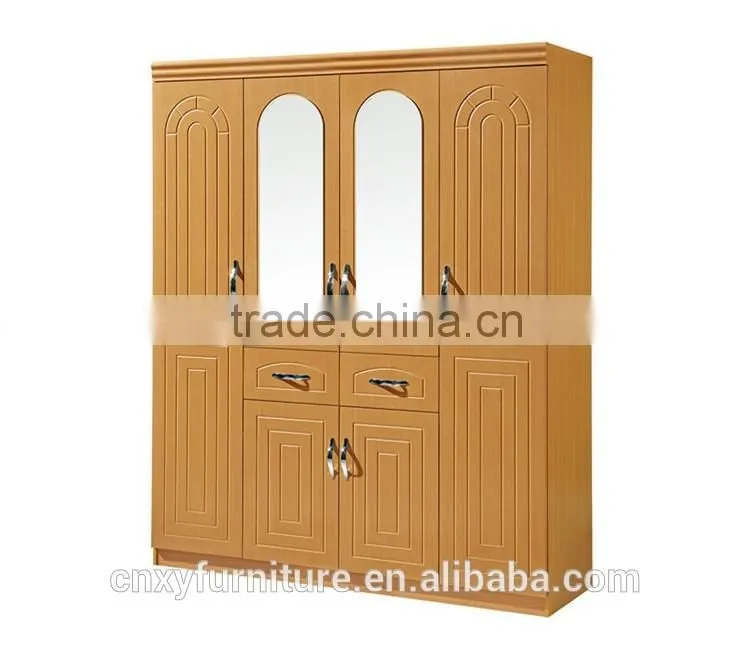 Foshan bedroom furniture wooden almirah designs cheap mirrored armoire wall mounted wardrobe with drawers