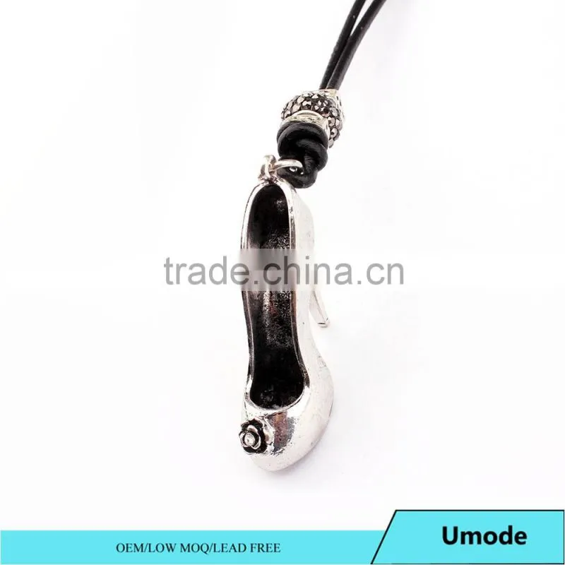 Fashion Costume Wholesale High Heel Shoe Pendant Jewelry Leather Necklace Accessories for Women
