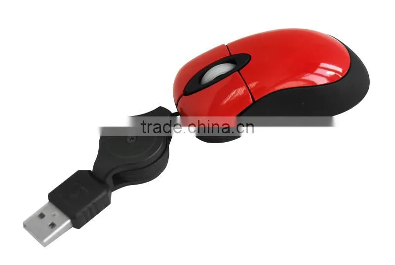 Portable super mini retractable cute wired mouse with factory price and good DHL shipping service