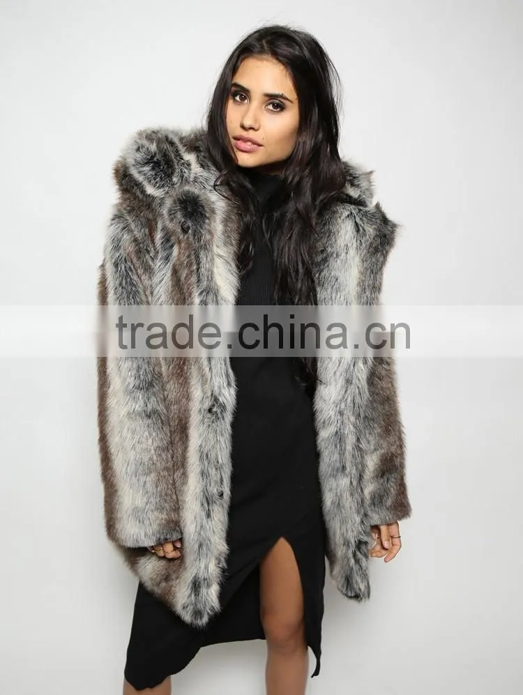 new arrival latest coat design for women wear vintage wolf faux fur coat