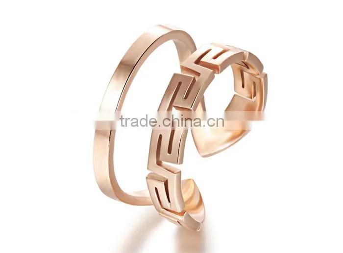 high quality jewellery rose gold plated stainless steel cuff double ring