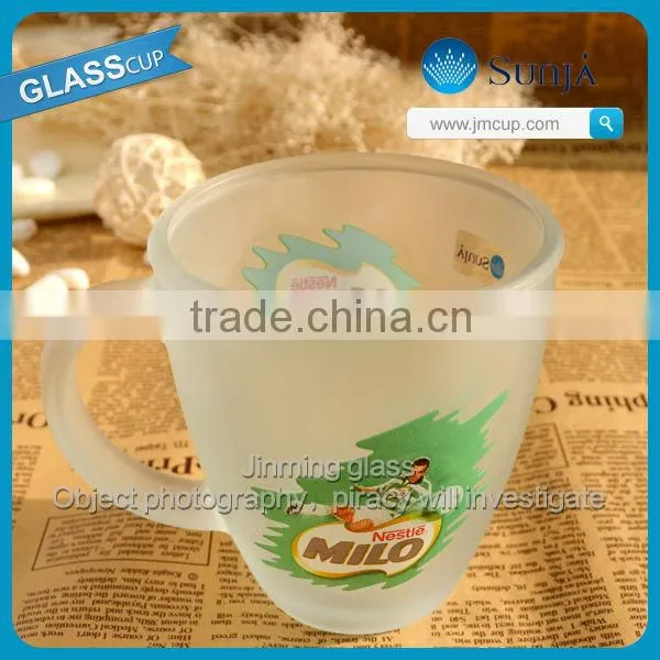2014 Fashion football style handle glass mug cups logo transparent drinking glassware Nestle tea cup frosted glass mugs