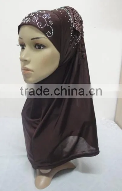 H310 latest instant hijab with lace and rhinestones,muslim scarf