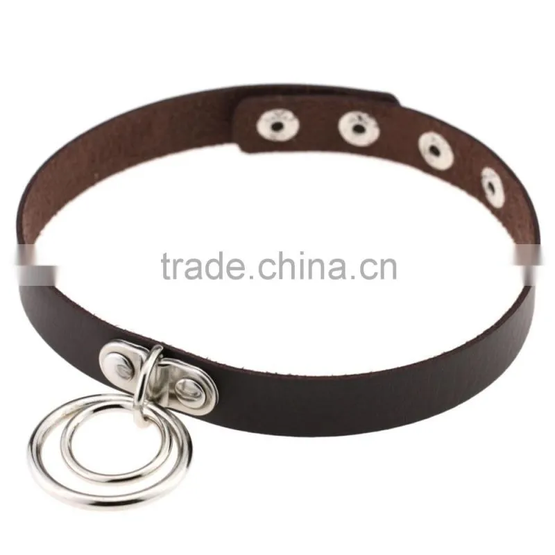 Hot Sale Fashion Sexy Punk Gothic Leather Choker necklace Round Metal Pendant Buckle Collar Anime Necklaces