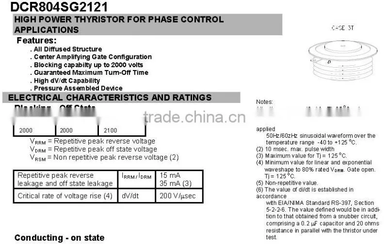 capsule thyristor 2000V DCR804