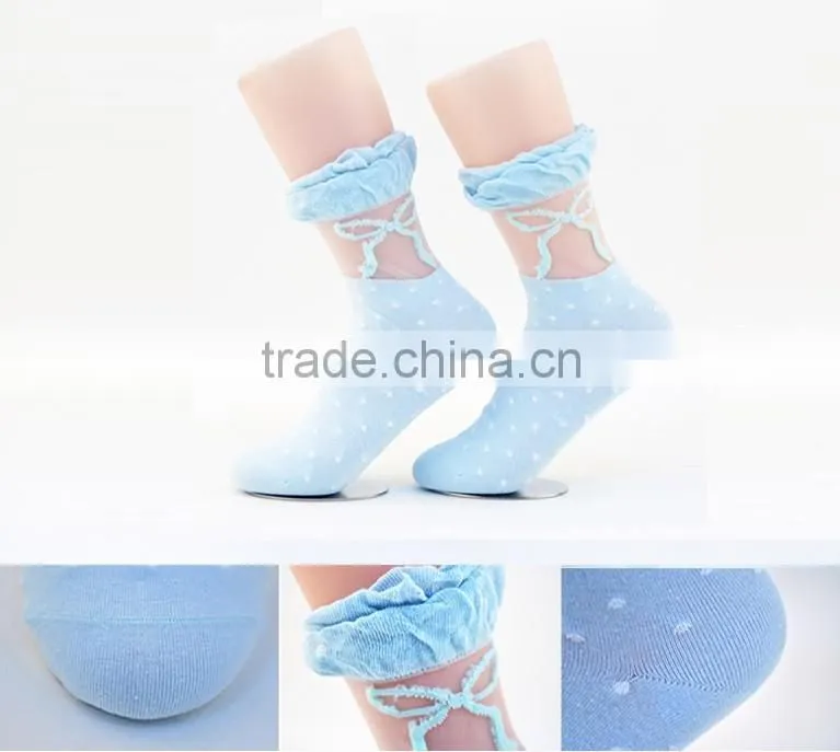 lady 200N see through fashion socks ruffle welt with see through material on a part of leg nylon socks